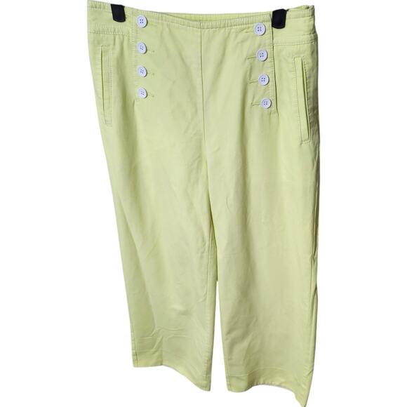 Talbots Wide Leg Pants Citrus Honey Sailor Trousers Gold Buttons Career‎ Size 4 - Picture 4 of 10